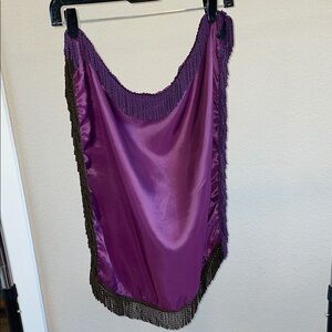 NWOT Deep Purple Satin Fringe Scarf
